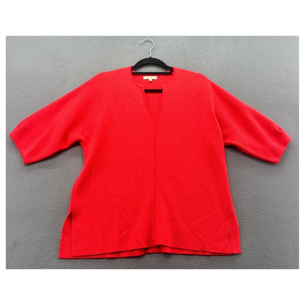Ann Mashburn Sweater Womens M Red Extra Fine Merino Wool Split Neck Tunic